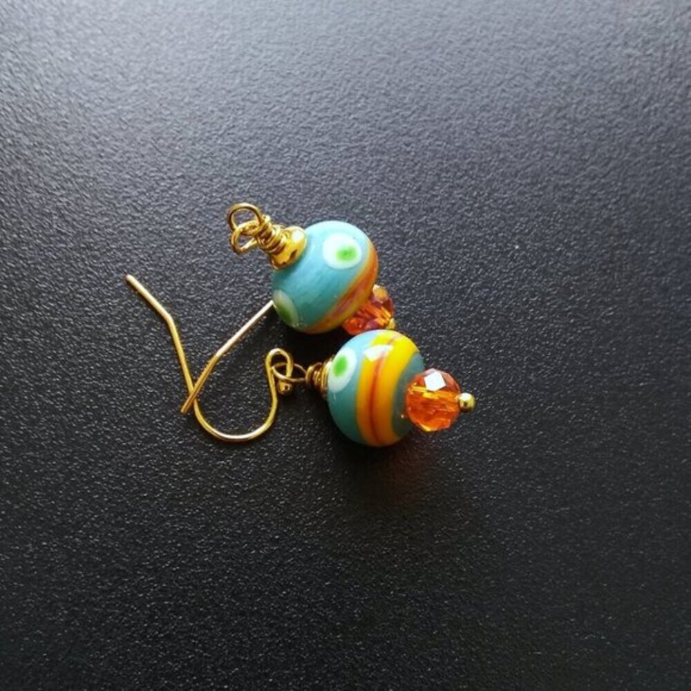 2/$25!  • Colorful Handmade Boho Dangle Earrings • Turquoise + Orange Pop